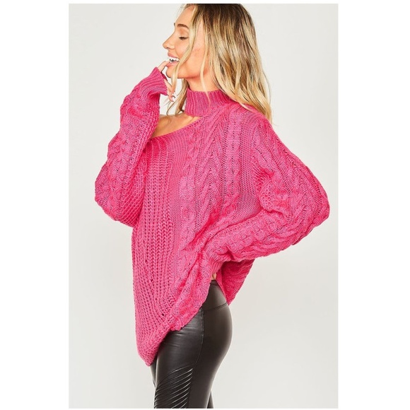 NEW Open Shoulder Choker Neck Chunky Cable Sweater - Picture 6 of 6